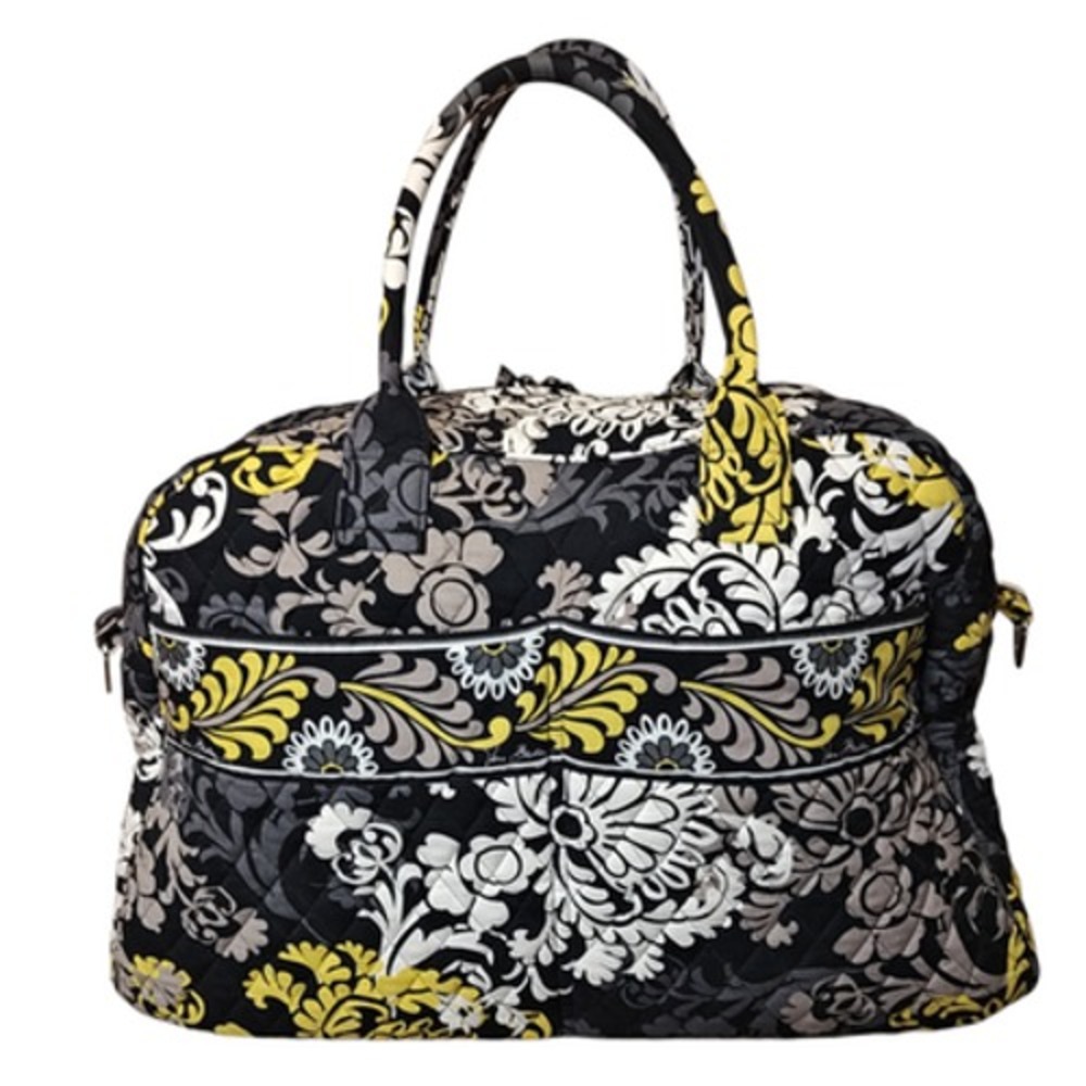Vera Bradley Floral Quilted Duffle Bag 18" Black Gray Yellow Travel‎ Carry On
